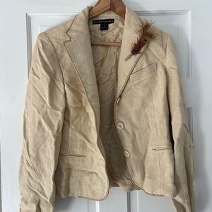 Ralph Lauren Cream Blazer with Feather Accent Vintage black label 12 linen